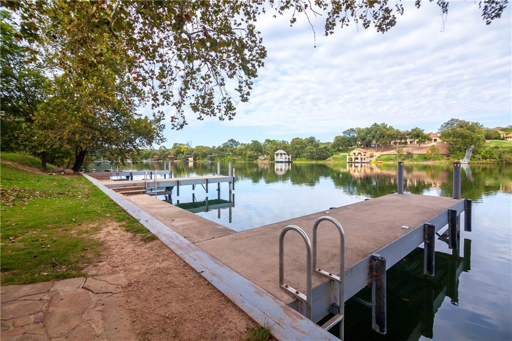 Multiple Apache Shores community day docks along the Lake Austin shoreline